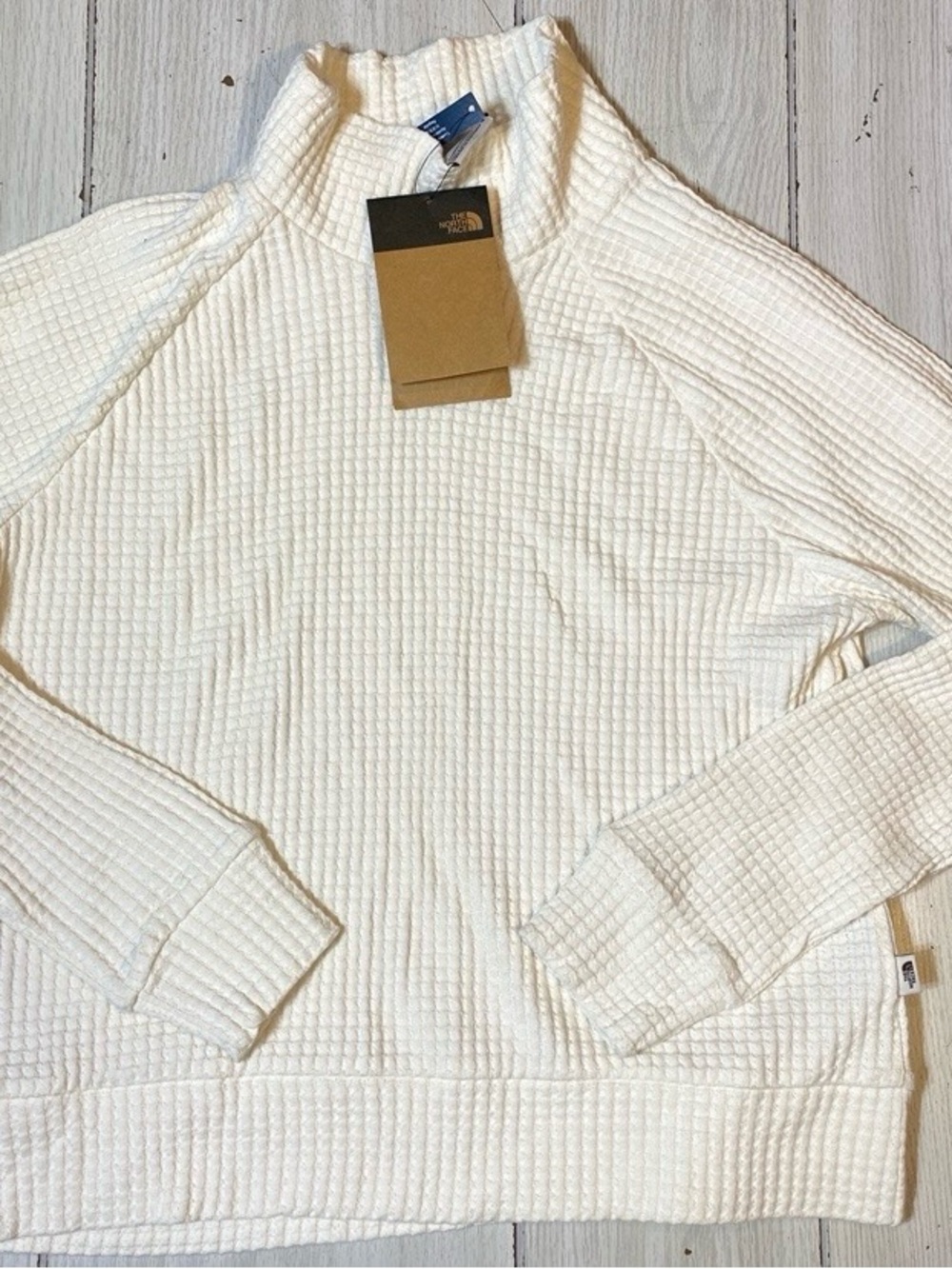 The North Face Women's White Waffle-Knit Mock Neck Pullover Sweater XL NEW!